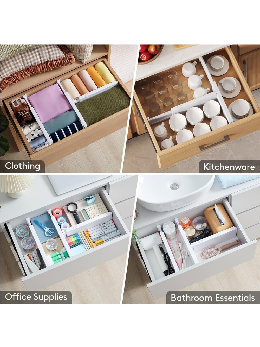 NEW Lifewit 8 Pack Drawer Divider Adjustable 4"x11-17" Home Organization